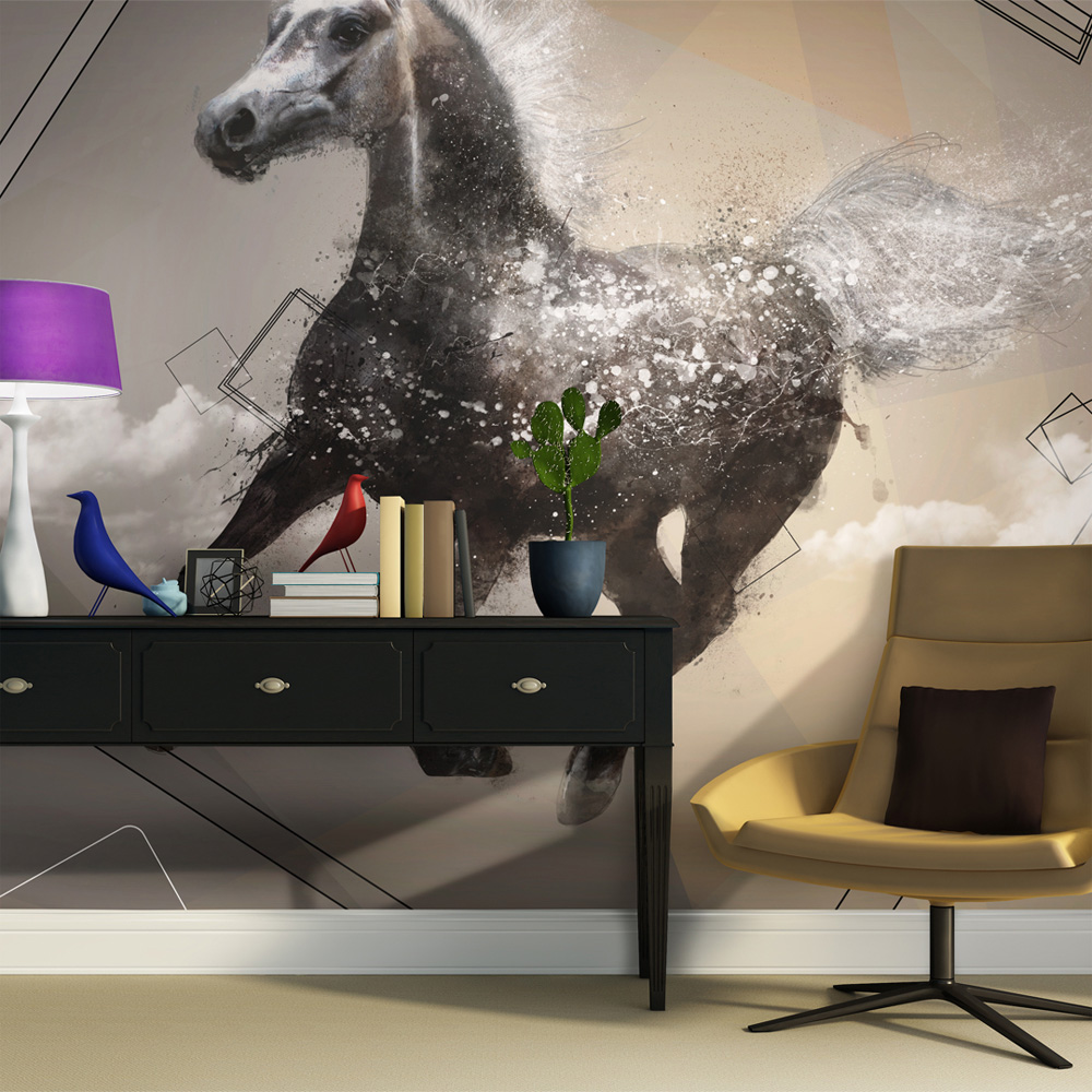 Grå Fototapet med Hest - Escape Into Dreams, Flere Størrelser