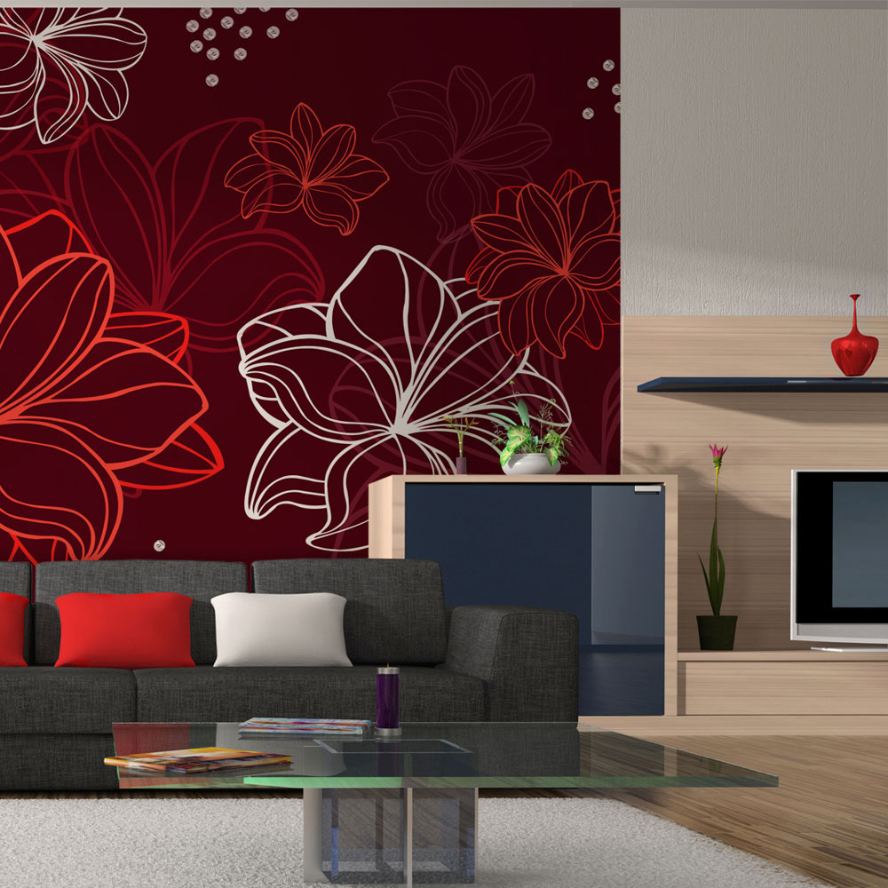 Bordeaux Minimalistisk Fototapet med Blomster - Vandtæt Design