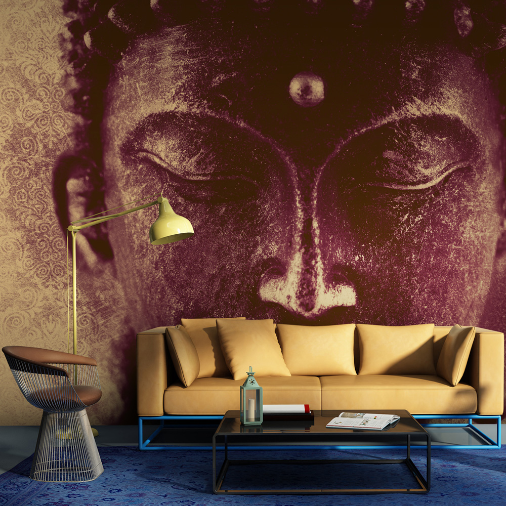 Bordeaux Fototapet med Buddhas Hoved – Inspirerende Dekoration