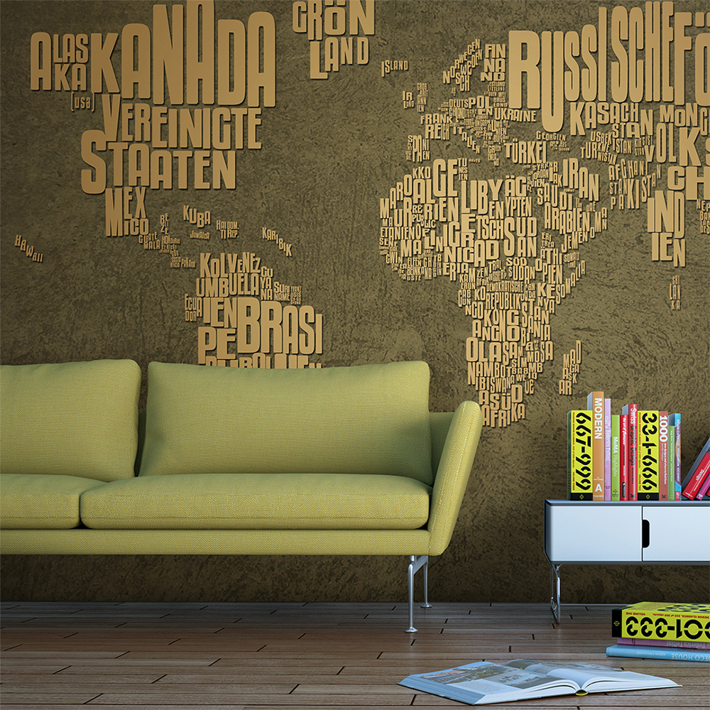 Grøn Verdenskort Fototapet med Landenavne - Flere Størrelser