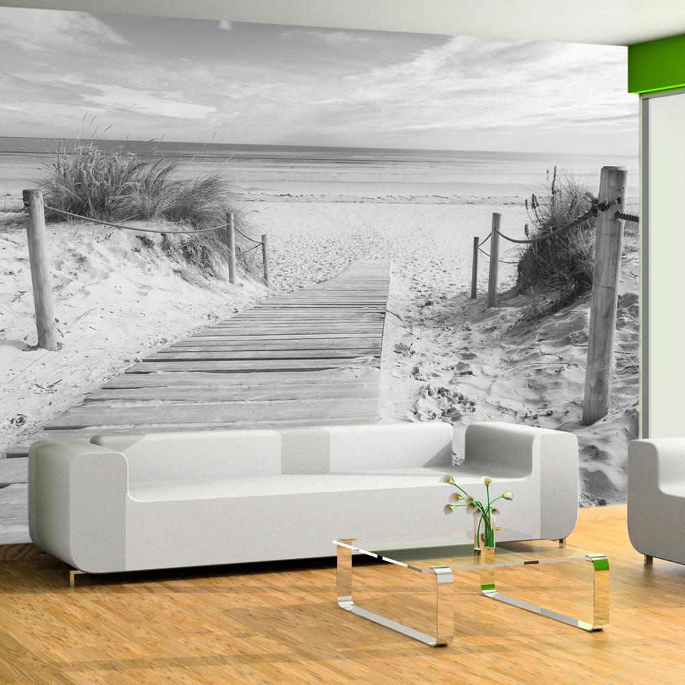 Sort Fototapet - Strand i Sort og Hvid 350x245 cm