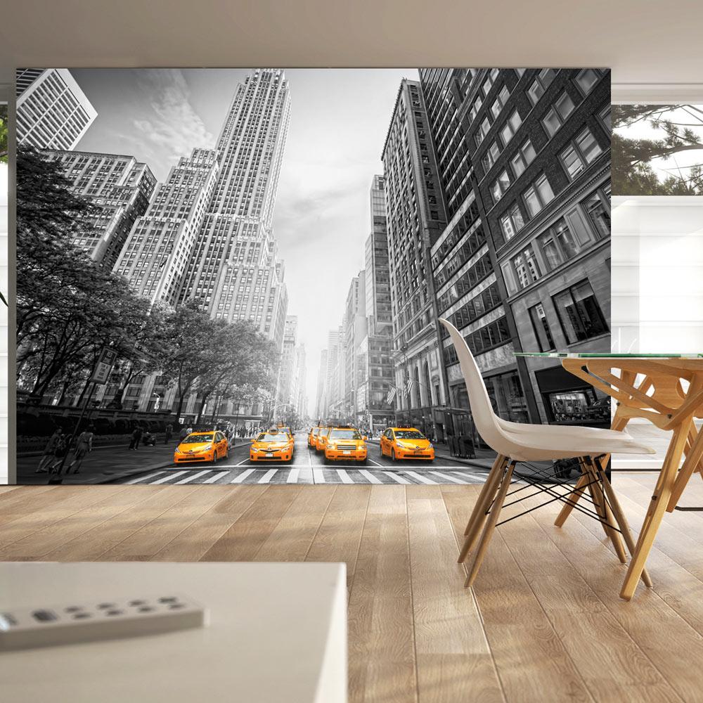 Gul Fototapet med New York Taxis - Premium Kvalitet