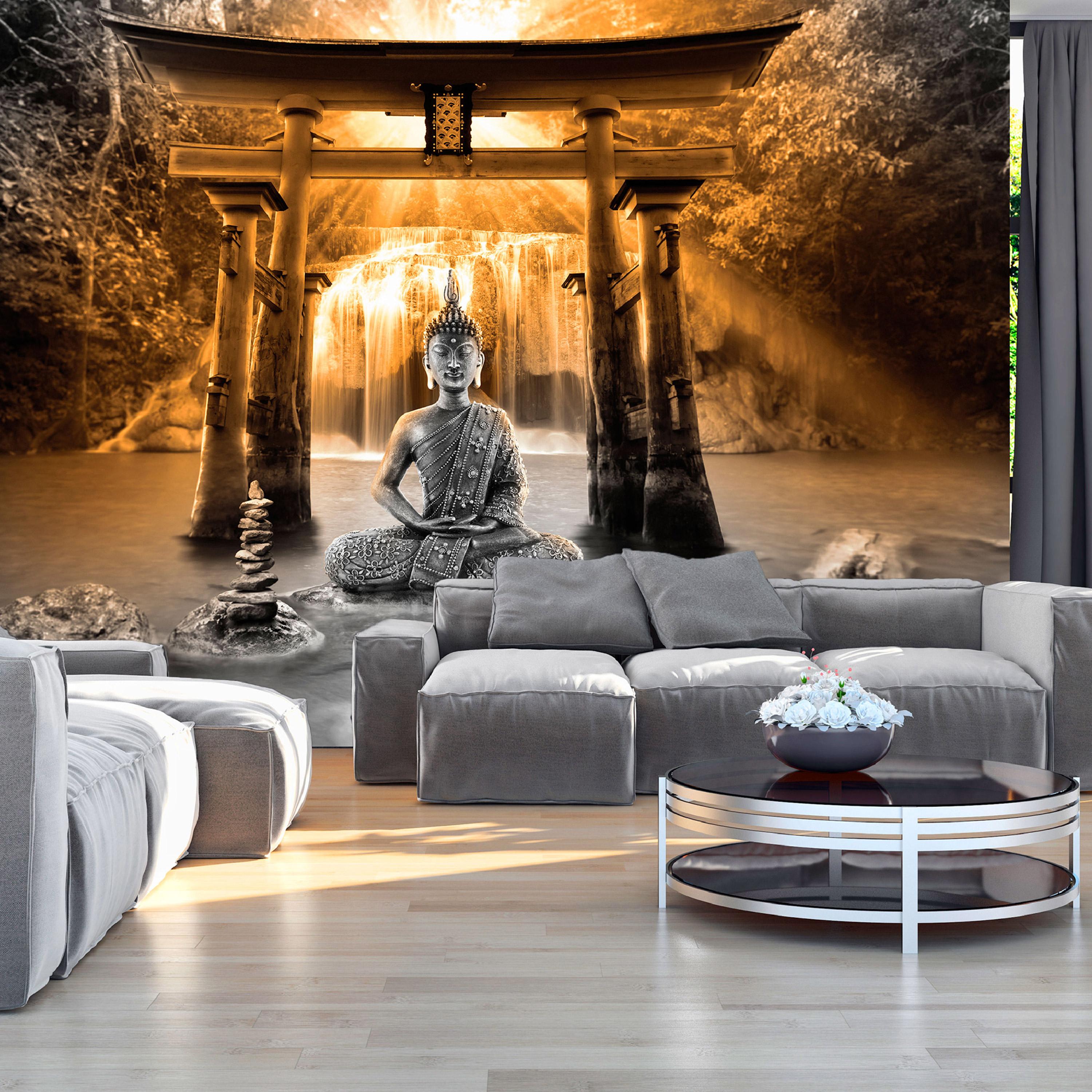 Buddha Smile Orange Fototapet 300x210 - Premium Kvalitet