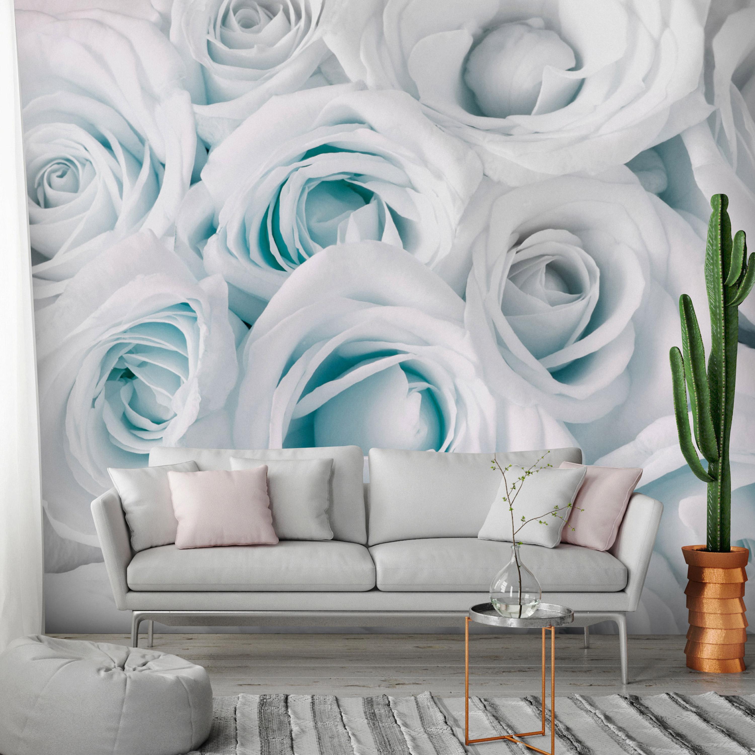 Satin Rose Fototapet i Turkis - Selvklæbende Dekoration