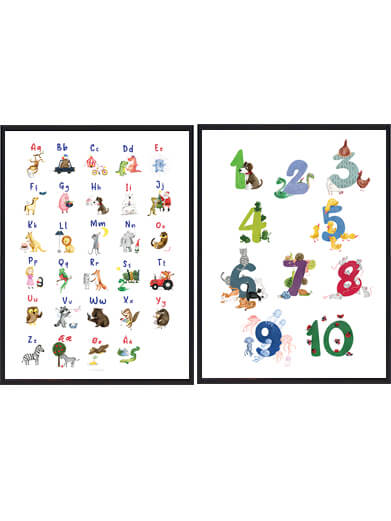 ABC Lær Tælle Plakat - Håndtegnet 70x100 cm