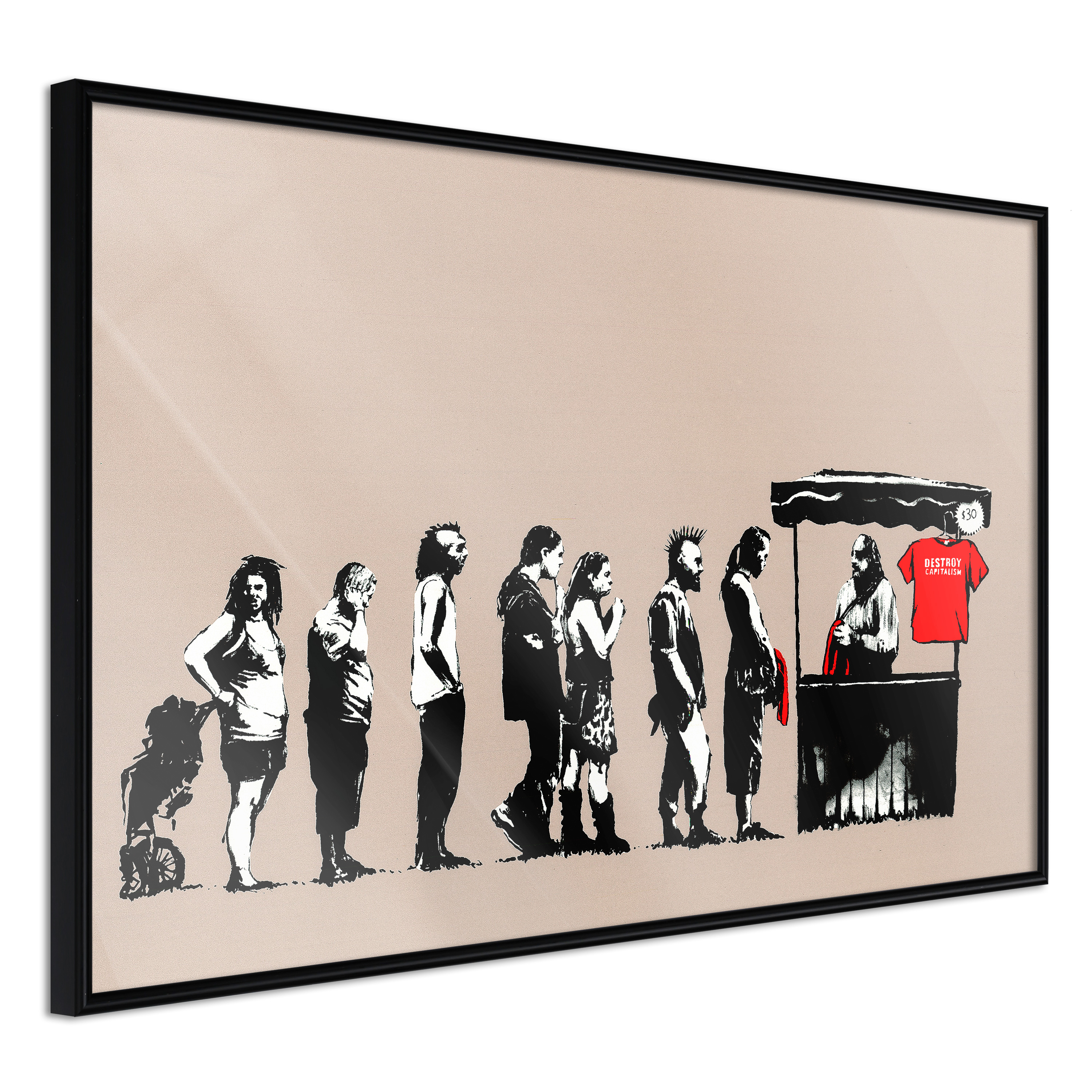 Sort Banksy Plakat med Ramme - Festival Kunst 90x60