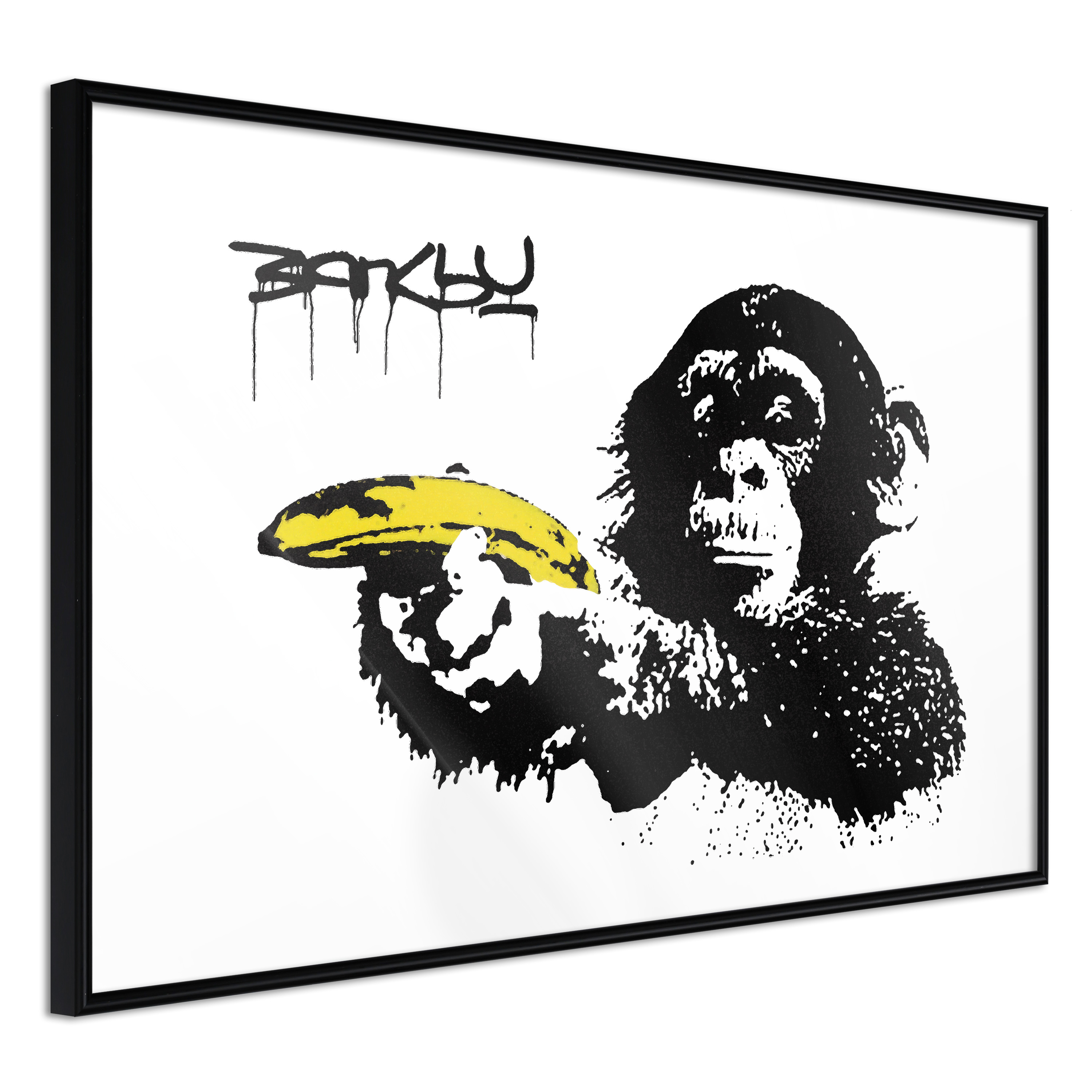 Sort Banksy Plakat med Ramme: Banana Gun - Kunst til Dit Rum