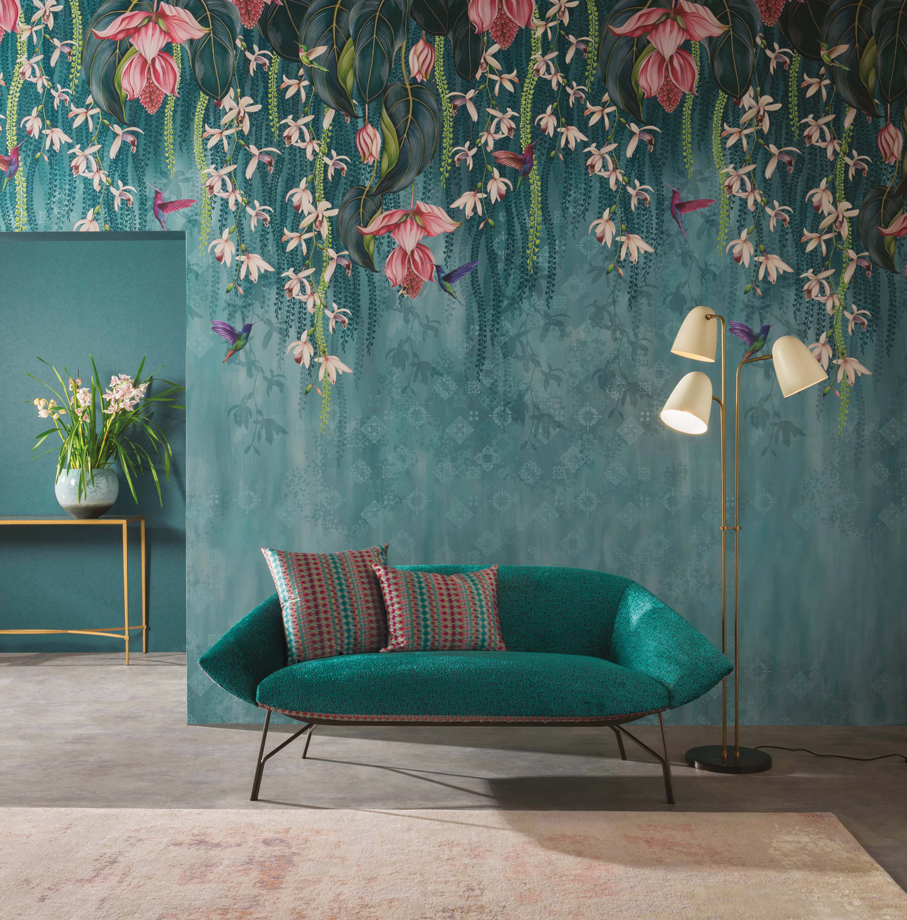Trailing Orchid Teal Tapet - Osborne & Little Kollektion